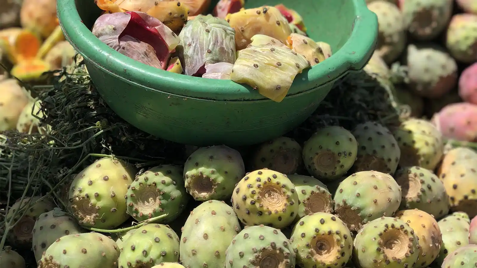 Fes food tour with prickly pears and fresh seasonal fruit at a local market